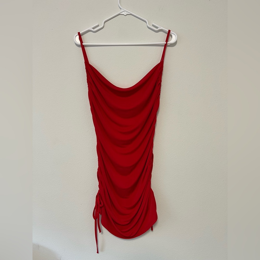 Tiger Mist Red Porto Ruched Mini Dress